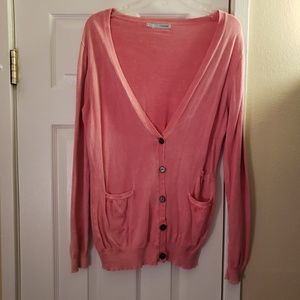 Pink Acid Wash Button Up Cardigan Sweater